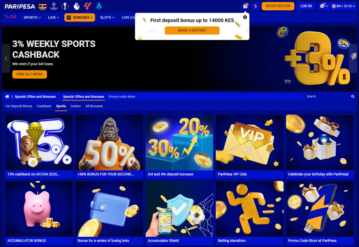Paripesa Sports Bonuses Screenshot